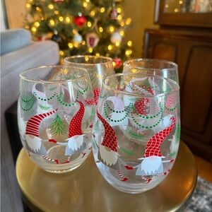Festive Holiday Stemless Wine Glasses - Set of 4